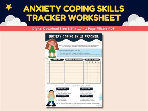 Anxiety Coping Skills Tracker Fillable Worksheet Kids Etsy