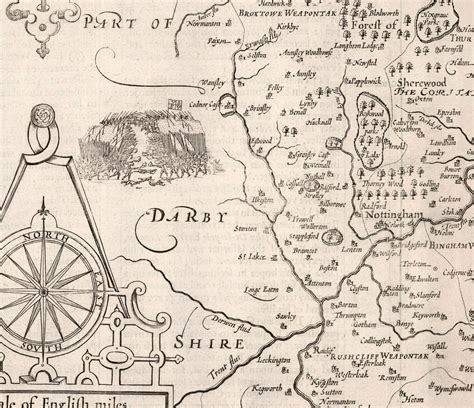 Old Map Of Nottinghamshire 1611 By John Speed Nottingham Mansfield