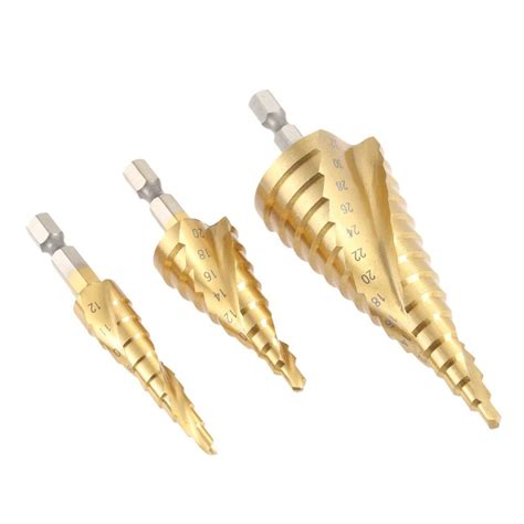 3 Pcsset Good Quality Hss Titanium Coated Spiral Grooved Step Drill