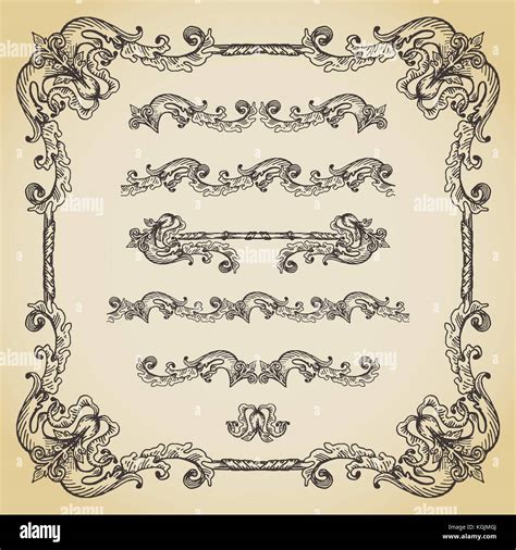 Set Of Vintage Swirls Seamless Borders And Vignettes Stock Vector