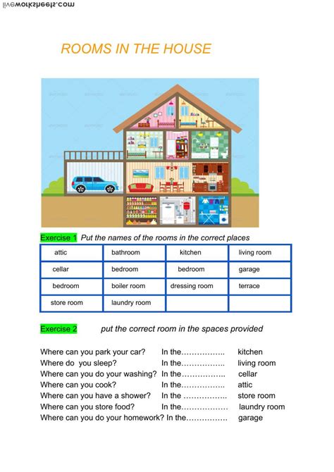 Rooms In The House Worksheet For Grade 4