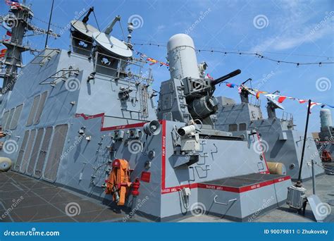 The Phalanx Gun On The Deck Of Us Navy Guided Missile Destroyer Uss