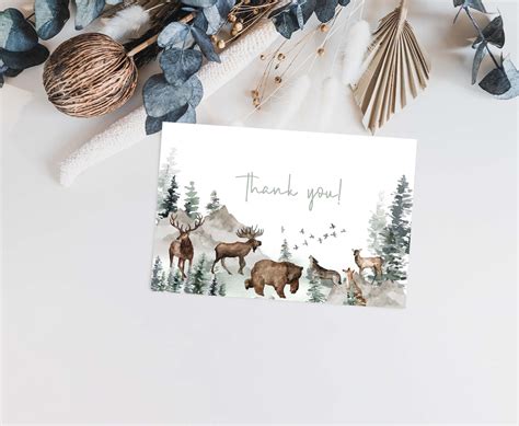 Woodland Thank You Cards Forest Thank You Note Digital Etsy
