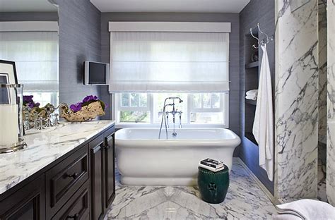 Discover small bathrooms, bathroom designs and decorating ideas to give you bathroom inspiration. Purple Grasscloth - Contemporary - bathroom - Estee Stanley
