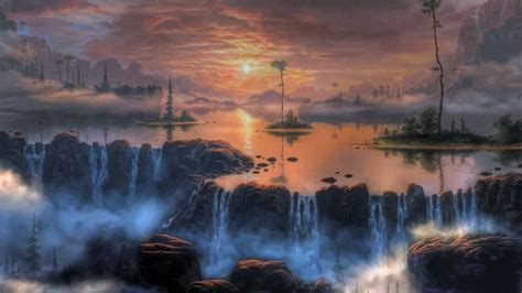 Fantasy Art Artwork Landscape Nature River Waterfall Wallpapers