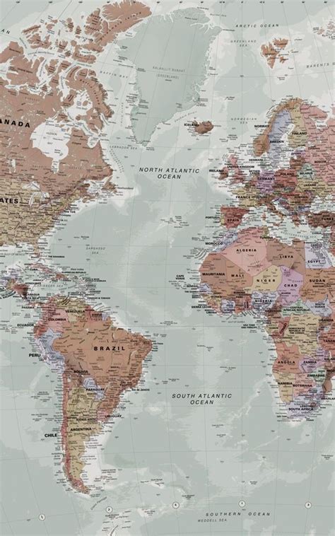 A Large World Map With All The Countries And Major Cities On Its Sides