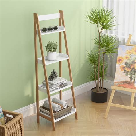 Vicbuy Industrial Tall Bookshelf 4 Tiers Shelves Ladder Bookcase White