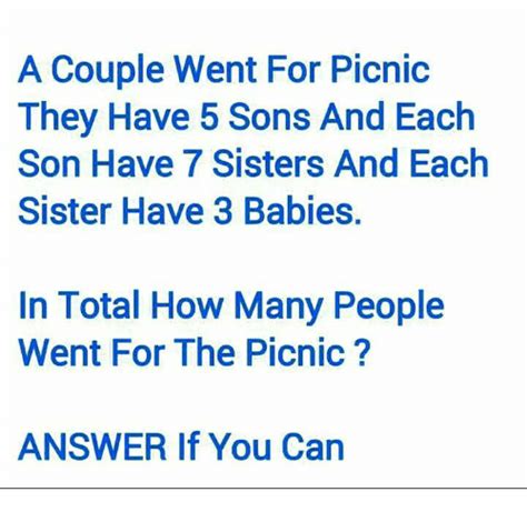 A Couple Went For Picnic They Have Sons And Each Son Have Sisters