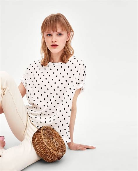 Image Of Printed T Shirt From Zara Womens Shirts Fashion Dot Tops