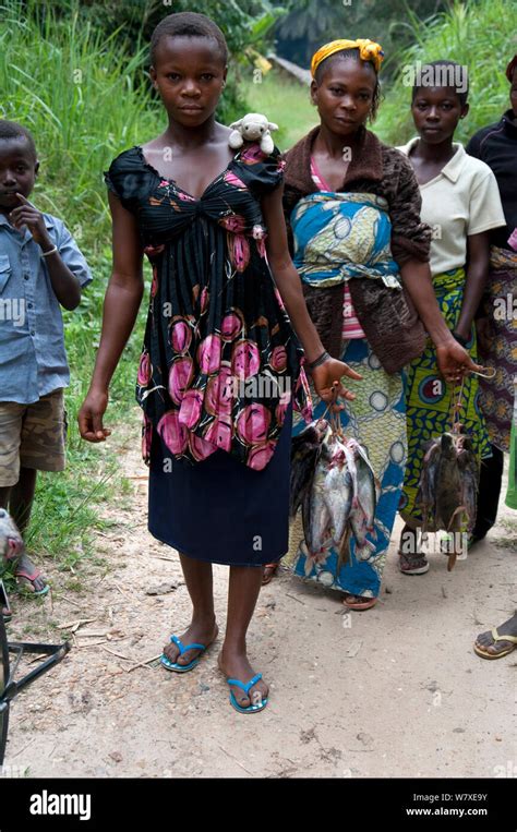 Women At Bomili Village Fish Market With Mongo People Ituri
