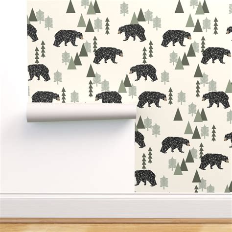 Peel And Stick Removable Wallpaper Bear Forest Woodland Hunting