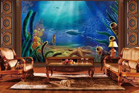 Customize 3d Photo Mural Wallpaper Underwater World 3d Aquatic Plants