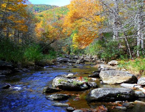 North Carolina Appalachian Mountains In Fall With River Stock Image