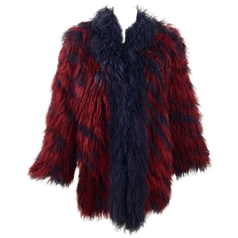 Ysl Vintage Yves Saint Laurent Fourrures Mongolian Red And Purple Fur