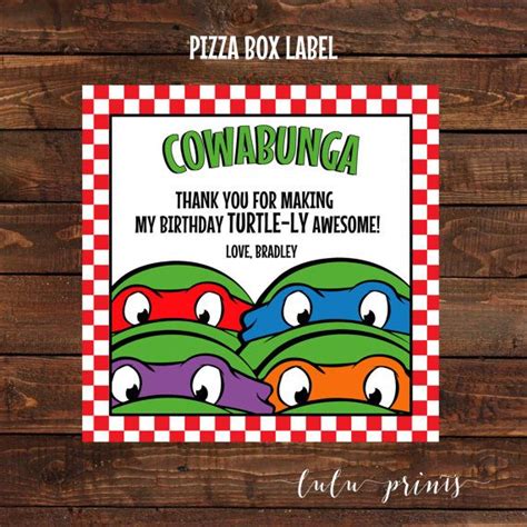 teenage mutant ninja turtle inspired pizza box labels printable party favors ninja turtles