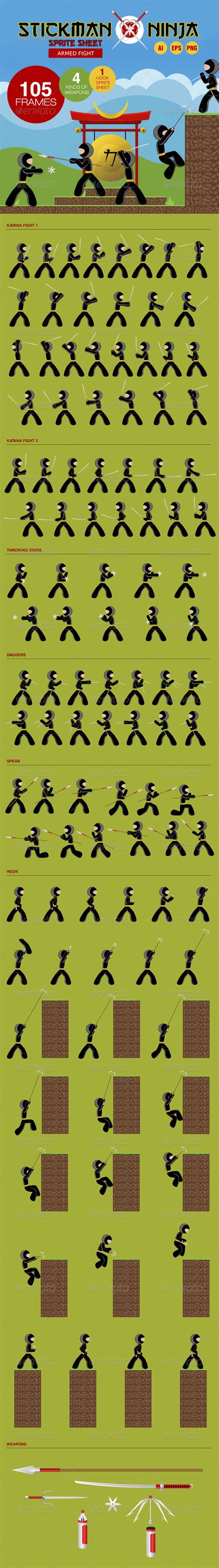 Stickman Ninja Sprite Sheet Armed Fight Graphicriver