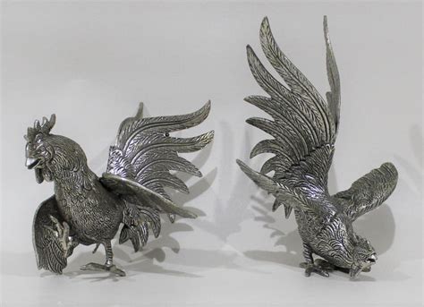 Vintage Pair Of French Fighting Cocks Or Roosters At 1stdibs Silver
