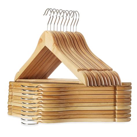 Natural Wooden Suit Hangers Premium Lotus Wood With Notches And Chrome