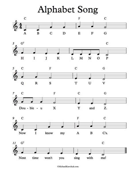 Browse the most popular song letter notes for beginners to practice. Free Lead Sheet - Alphabet Song - Michael Kravchuk