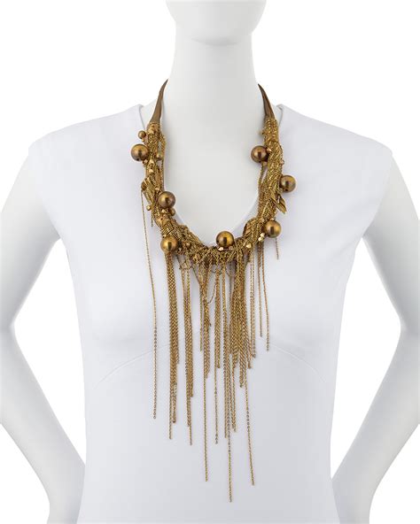 Lyst Donna Karan Chain Fringe Collar Necklace In Metallic