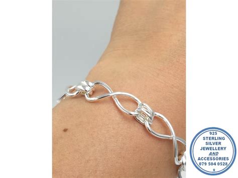 925 Sterling Silver Double Linked Infinity Bracelet 195 Cm