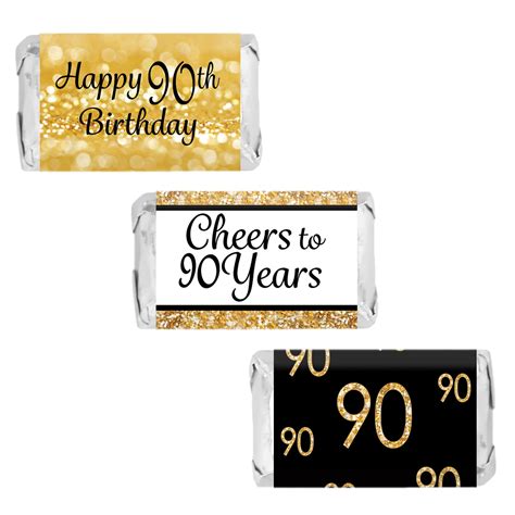 Buy Black And Gold 90th Birthday Party Mini Candy Bar Wrappers 45