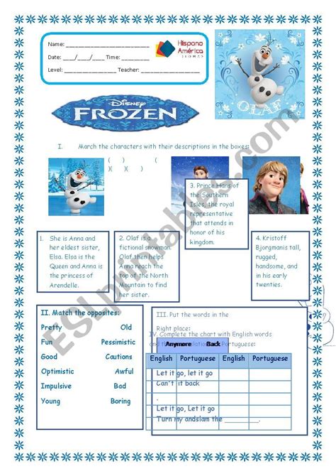Movie Frozen Esl Worksheet By Getropicana