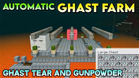 Automatic Ghast Farm In Minecraft Pebedrockjava 119 Ghast Tear And Gunpowder Farm Youtube
