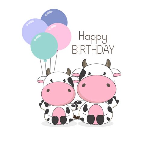 Birthday Greeting Card Cute Cows With Balloons 582857 Vector Art At