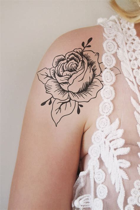 Large Black And White Rose Temporary Tattoo