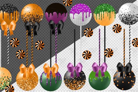 Halloween Cake Pops Clipart Glitter Dessert Clip Art Graphics Etsy