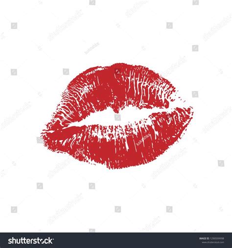 Vector Illustration Of Womans Girl Red Lipstick Kiss Mark Isolated On