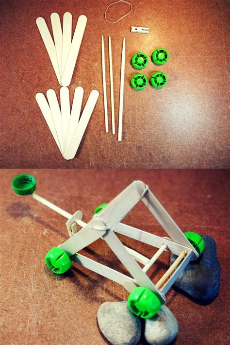 Popsicle Stick Catapult With Wheels That Can Shoot This Video Shows