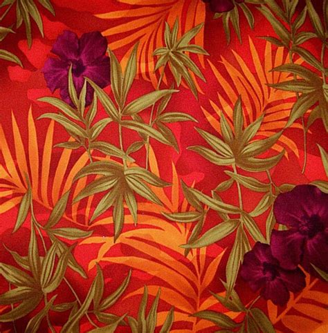 Orange Tropical Hawaiian Print Polyester Twill Lycra Stretch Fabric 1