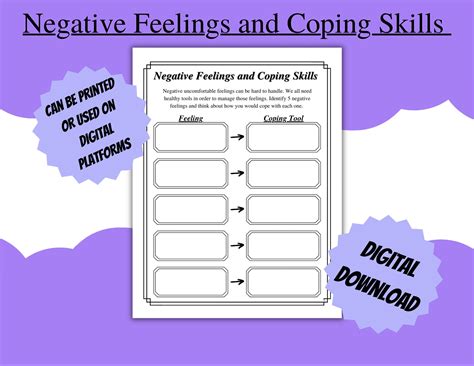 Coping Skills Worksheet Coping Skills Healthy Coping Etsy