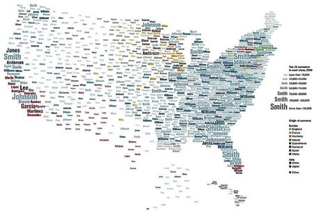Map Of The Most Popular Surnames In The United States Genealogy Map