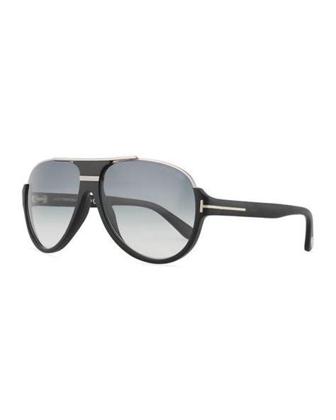 tom ford dimitry half rim aviator sunglasses matte black shiny dark ruthenium gradient blue in