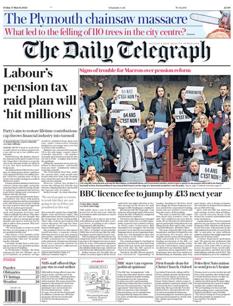Daily Telegraph Front Page 17th Of March 2023 Tomorrows Papers Today