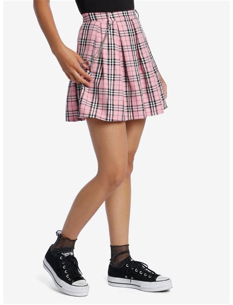 Pink Plaid Pleated Chain Skirt Hot Topic