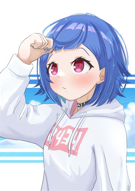 Safebooru 1girl Absurdres Asanagi Asu Bangs Black Choker Blue Hair Blue Nails Blunt Bangs