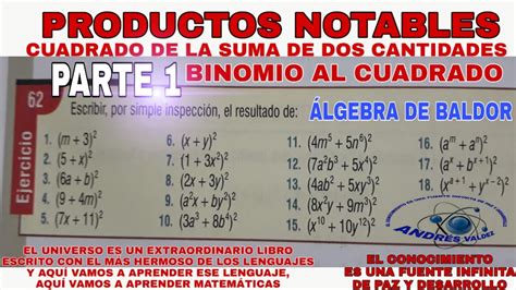 Productos Notables Binomio Al Cuadrado Álgebra De Baldor Ejercicio 62