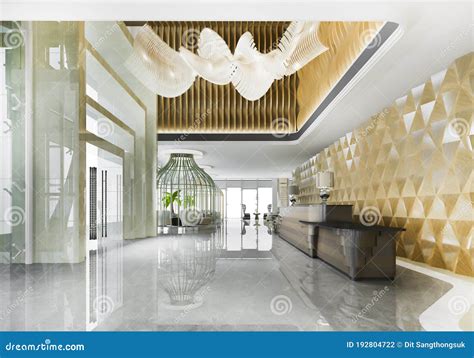 3d Rendering Luxury Hotel Reception Hall And Classic Office With Modern