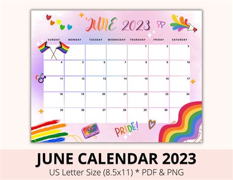 Editable June Calendar Printable Lgbt Pride Month Etsy Israel