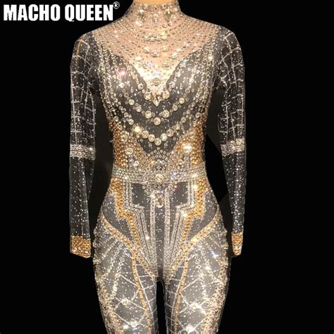 Drag Queen Costumes Rhinestone Sparkly Bodysuit Jumpsuit Celebrity