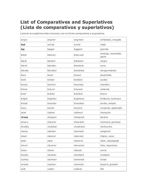 Adjetivos Irregulares En Ingles Comparativos Y Superlativos Ejemplos