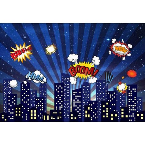 Cartoon Super Hero City Backdrop For Boy Show Photography
