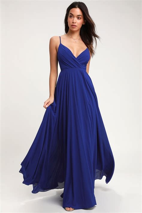 Lovely Royal Blue Maxi Dress Surplice Bridesmaid Maxi Dress Lulus