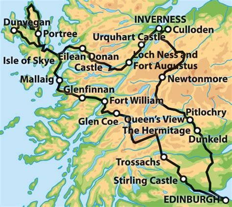 Private 4 Day Tour Inverness And The Isle Of Skye Map Scotland Road