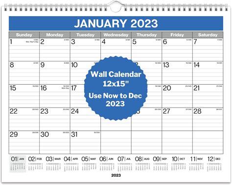 Dunwell 12x15 Wall Calendar 2022 2023 Blue Use Now To