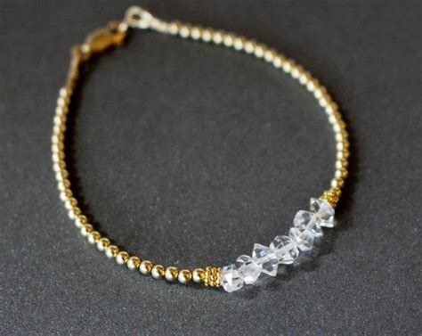 Crystal Quartz Bracelet Gold Beaded Bracelet Womens Beaded Bracelet